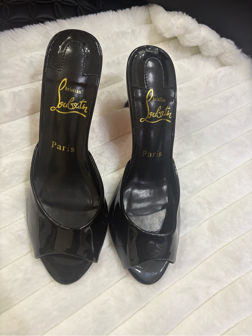 & Other Stories Black Patent Open-Toe Slide Mules